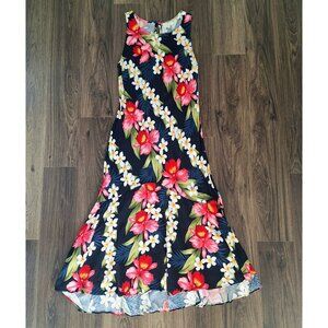 💙 Two Palms Maxi Floral Tropical Bottom Flaired 100% Rayon Size M/L Dress